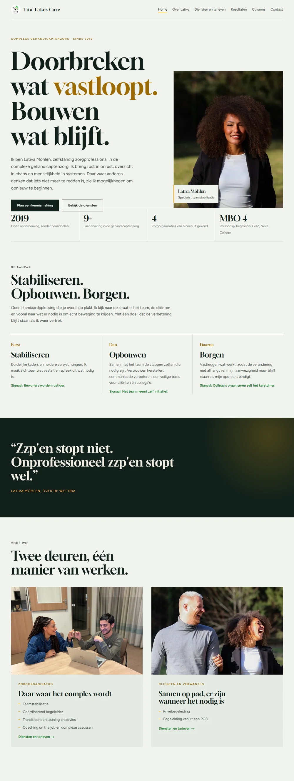 Schermafbeelding van titatakescare.nl, de site van Lativa